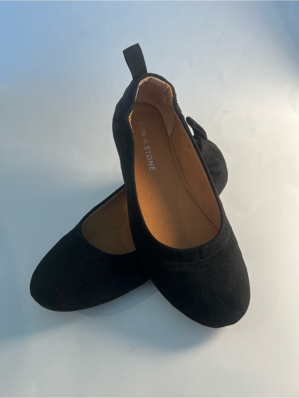 Sun + Stone Black Faux Suede Ballet Flats with Pull Tab Size 5